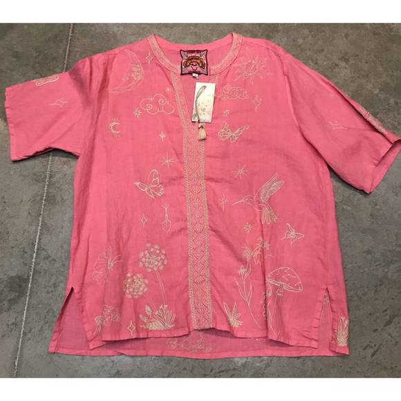 NEW JOHNNY WAS noah easy vneck top in coral - Picture 1 of 1